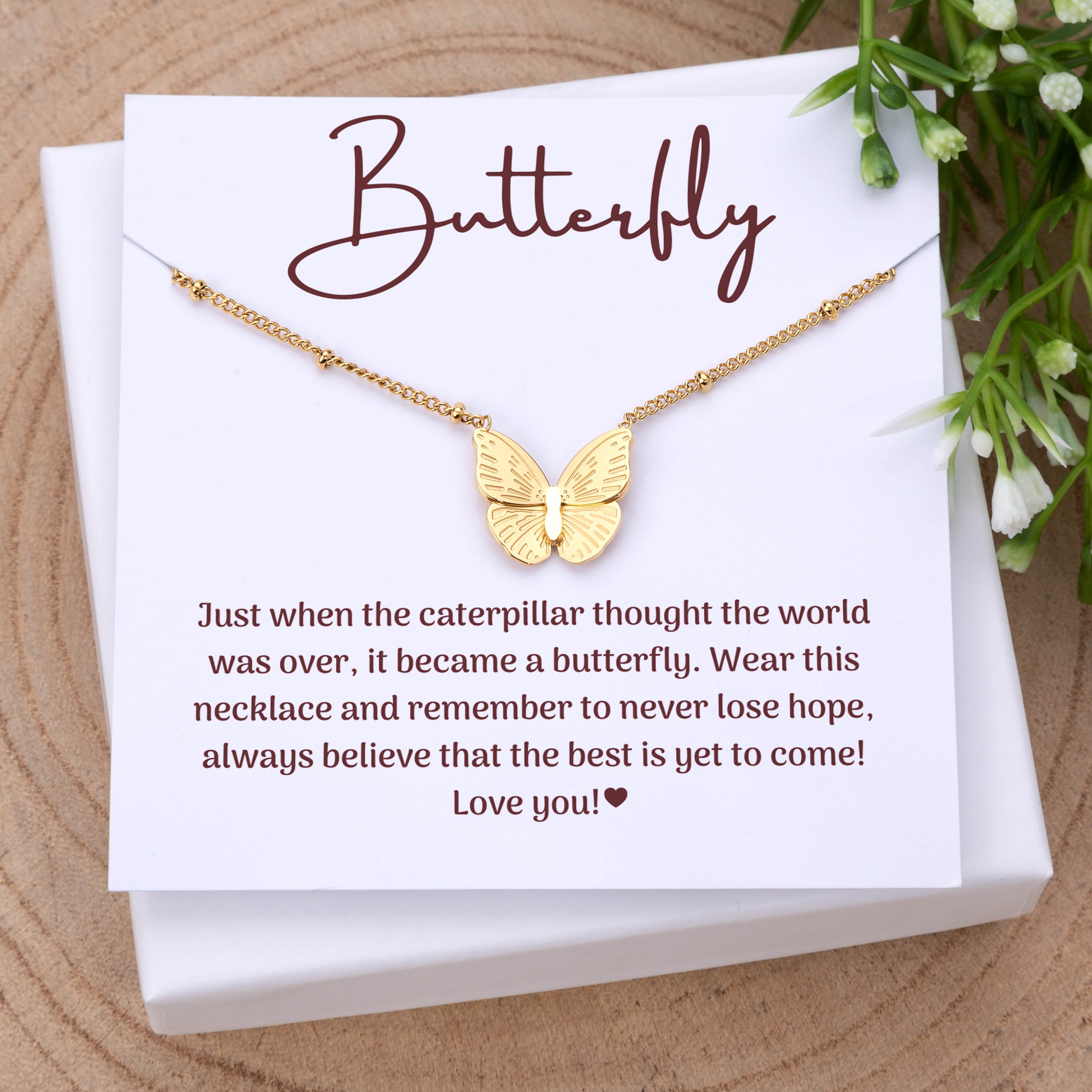 Butterfly Necklace and Card Message