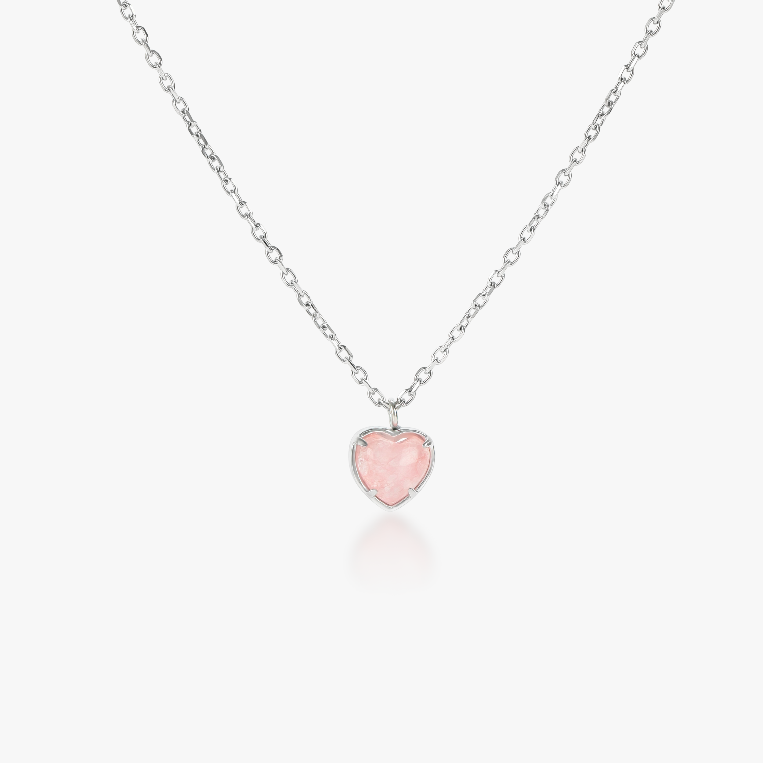 Collar de cuarzo rosa con forma de corazón pequeño